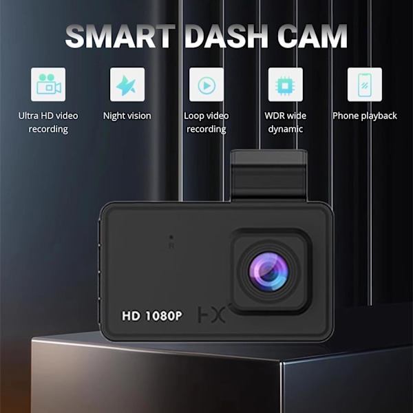 Dash Cam for og bag Mini Dash Cam, 3 tommer IPS-skærm HD, bevægelsesregistrering, nattesyn, WDR, ulykkeslås, loop-optagelse, parkeringsmonitor Sup