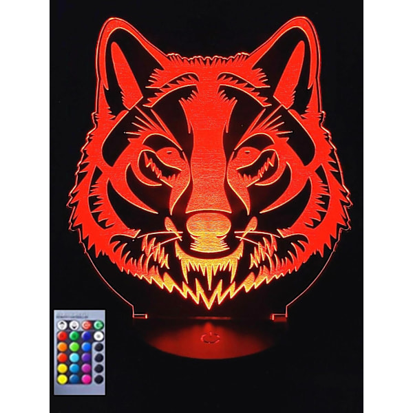 3D Vargnattlampa LED Illusion Nattlampa 16 Färgväxlande Bordsskiva Dekorationslampor Present Akrylplatt ABS-bas USB-kabel Leksak