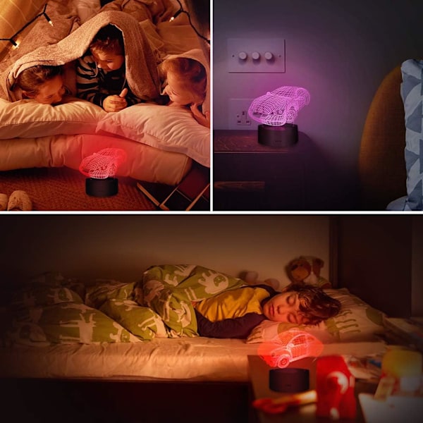 3D Natlys Beetle Bil & Sportsvogn, LED Illusion Lampe 7 Farver og 16 Farver Skiftende Bord Skrivebord Sengelamper Soveværelse Dekoration Optiske Lamper