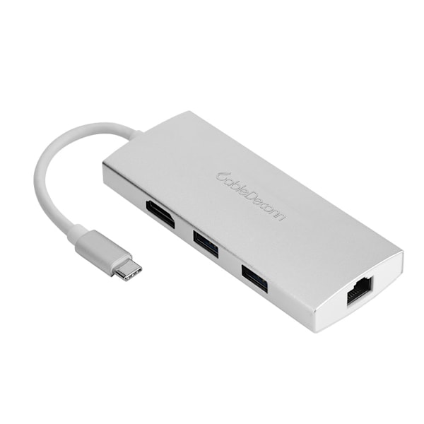 Cabledeconn 7-in-1 Type-C-keskitinsovitin HDMI / USB 3.0 / RJ45 / SD / TF / PD -hopea