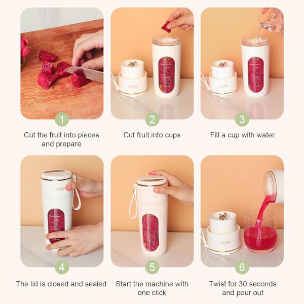 Bærbar Juicer Maker Blendere Til Shakes 340ML Juicere Blendere Multifunktionel Frugt Blendere Med LED Display Pink
