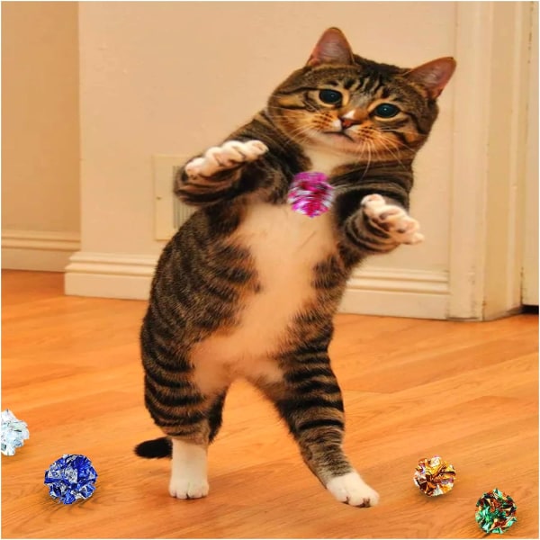 Kissan ryppypallot, 2,36 tuumaa värikkäät kissapallot pureskella ja jahdata Cat Mylar ryppypallot Kevyet kissanlelut kissoille pitämään kunnossa ja aktiivisena, 10 kpl