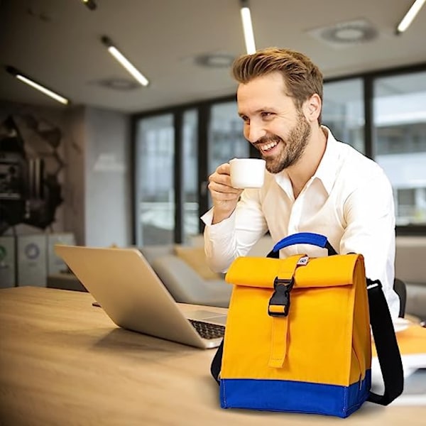 Isolerad lunchväska Rolltop Lunch Box Tote Lunchbox Väska för kvinnor, män, pojkar och flickor (Gul)