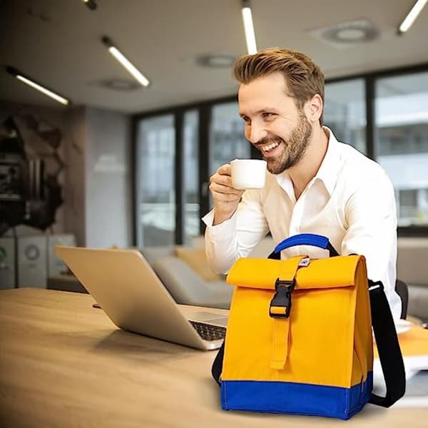 Isolert lunsjpose Rolltop lunsjboks Tote lunsjpose for kvinner, menn, gutter og jenter (gul)
