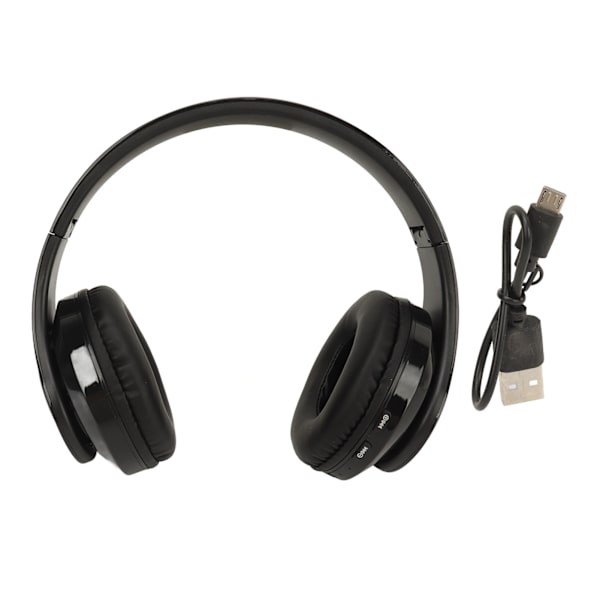 Bluetooth-hodetelefoner Multifunksjonelle HiFi Stereo RGB Fargegradient Lys Plug in Kort Foldbar Trådløst Headset Svart