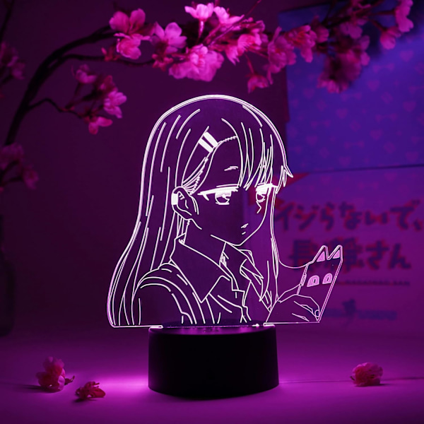 Nagatoro Texting Otaku-lampa – Lek inte med mig, Miss Nagatoro – Anime-lampafigur nattlampa, 16 färger RGB LED – Fjärrkontroll, 3D Anime-rum