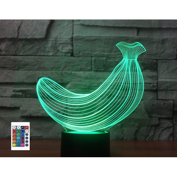 3D Banan Fjernbetjening 16 Farve Natlys Illusion Akryl LED Bord Sengelampe Børneværelse Skrivebords Dekoration Fødselsdagsgaver Legetøj til Børn