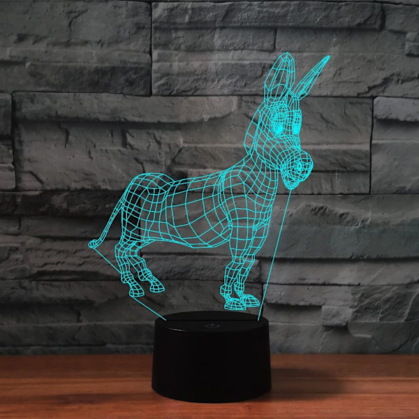 3D Liten Åsna Fjärrkontroll 16 Färger Nattlampor Illusion Akryl LED Bord Sänglampa Barn Sovrum Skrivbords Dekoration Födelsedagspresenter Leksak