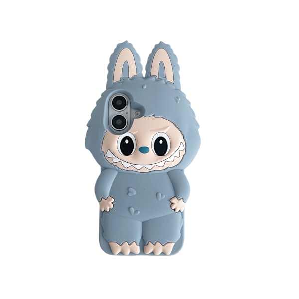 Labubu 3D Söpö Pupukorva Puhelinkotelo: Silikoni, Leikkisä nukke-design (sininen) blue iPhone16