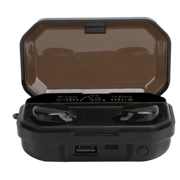 Bluetooth-øretelefoner Trådløs LED-strømanvisning Touch Control Earbuds med opladningsboks Sort