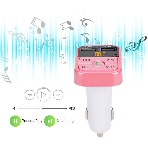 B2 MP3 Bil Bluetooth Handsfree Bilspelare FM-sändare USB-laddning (Rosa)