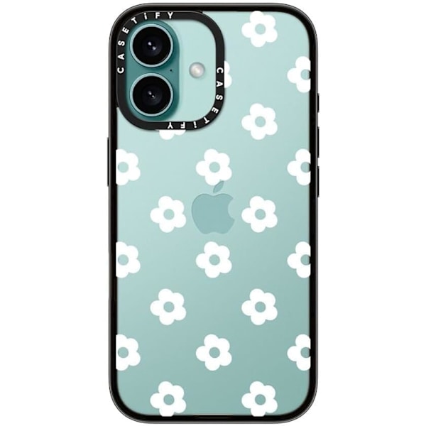Kompakt iPhone 16 Cover [1,2 m 2X Militær Standard Drop Beskyttelse/Slankt/Letvægt] - Små Tusindfryd - Hvid - Klar Sort