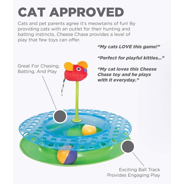 Kattelegetøj - Sjove niveauer af interaktiv leg - Cirkulært spor med bevægelige bolde tilfredsstiller kattens jagt-, jagt- og motionsbehov, Cheese Chase