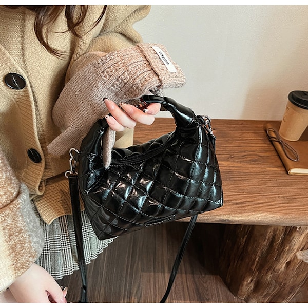 Pendlerhåndtaske broderi diamantgitter enkelt skulder crossbody taske tekstur stor kapacitet taske kvinde