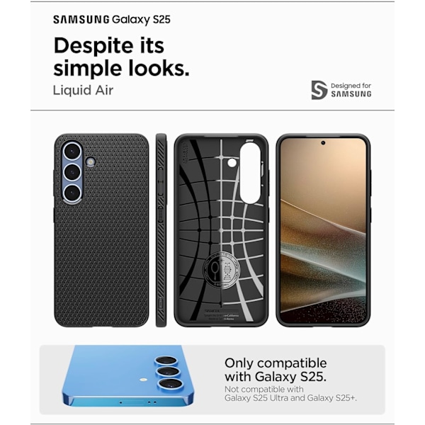 Liquid Air Designet til Galaxy S25 6.3 Cover (2025) [Ingen Magnetring], [Militær-Grade Beskyttelse] - Mat Sort Matte Black