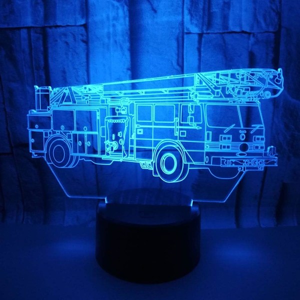 3D Brandbil Nattlampa Illusion 7 Färgväxlande Touch Switch Bordlampor Led Julgåva med Akrylplatt ABS-bas USB-kabel Leksak