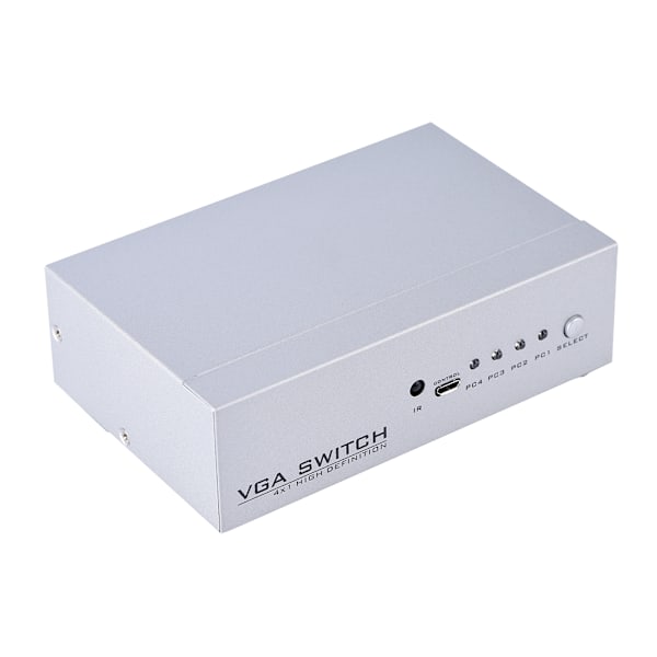 4-i-1-ut VGA-portar metallbox switch videoväljare med IR-fjärrkontroll