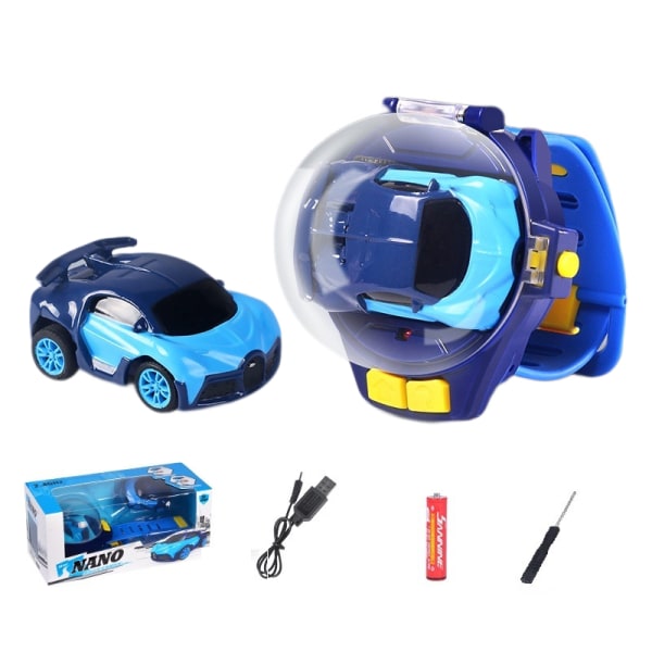 (1 pakke) Legetøj til bilur Elektrisk racerfjernbetjening til bilur (legeret blå Bugatti (genopladelig version + nr. 7 batteri + skruetrækker))