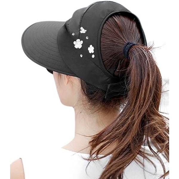 Solhatte til kvinder med bred skygge, UV-beskyttelse, solhatte, floppy strandhatte, pakkelige solskygger Black