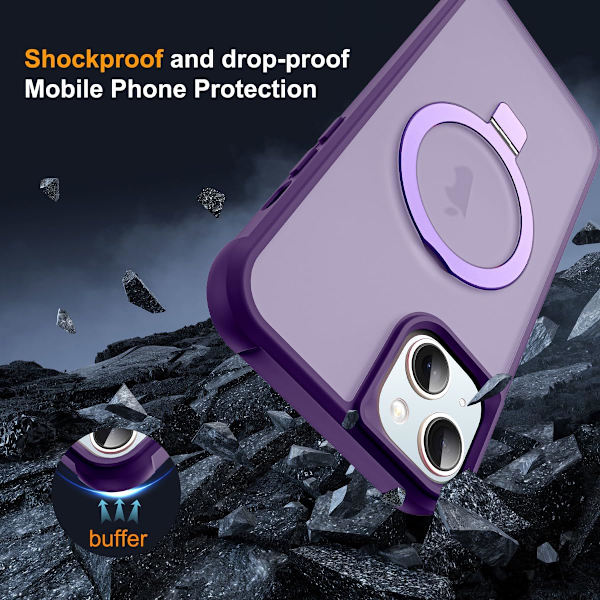 Kompatibel med iPhone 15 Plus Deksel med Usynlig Magnetisk O-Ring Stativ Gjennomsiktig Kompatibel med Mag-Safe Godt Grep Føles bra Purple