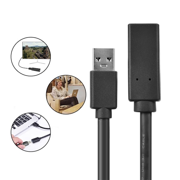 USB 3.0 han til hun datakabel computer mus tastatur U disk forlængerkabel (sort 2m)