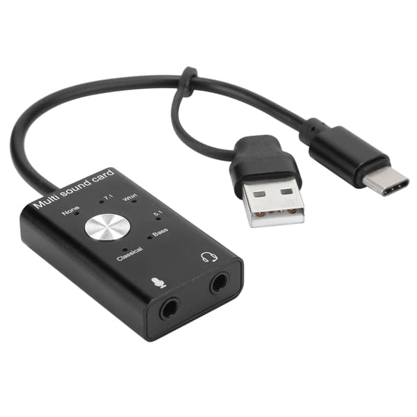 7.1 USB 2.0 Ekstern lydkort 2 i 1 lydadapter Type-C mikrofon computer tilbehør