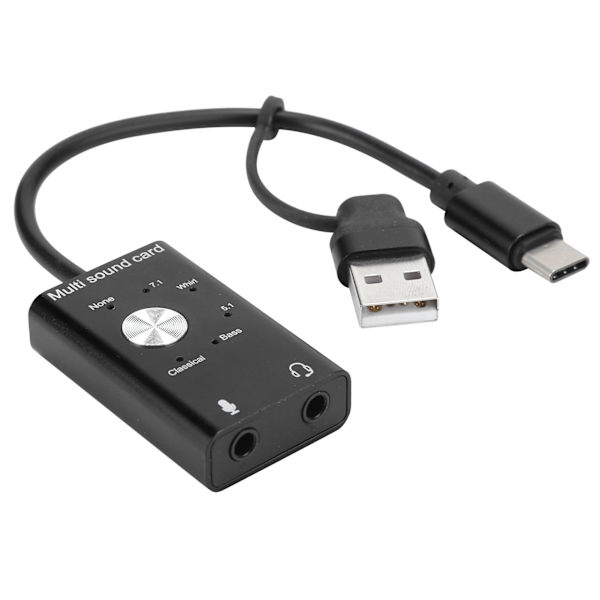 7.1 USB 2.0 Ekstern lydkort 2 i 1 lydadapter Type-C mikrofon datamaskintilbehør