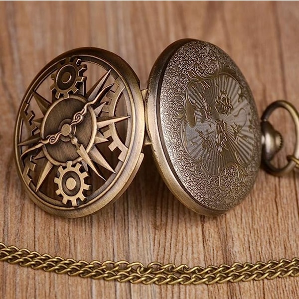 Antik Steampunk Pronssinen Ontto Hammaspyöräliike Kvartsitaskukello Riippuva Lahja Ketjulla Taskukellot Katsella Lahja Pojat Miehet