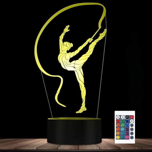 3D Gymnastik Fjärrkontroll 16 Färger Nattlampor Illusion Akryl LED Bord Sänglampa Barn Sovrum Skrivbords Dekoration Födelsedagspresenter Leksak för Barn