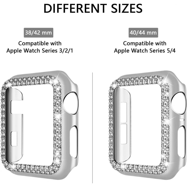 Til Apple Watch Case 44mm Series 6/5/4 SE Bling Rhinestone Apple Watch Case Bumper Frame Screen Protector Case til iWatch Series 44mm Silver
