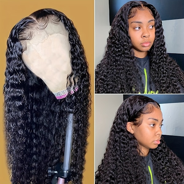 150% tæthed 4x1 Lace Front Human Hair Wig Deep Wave Lace Front Human Hair Wigs til kvinder Deep Curly Pre Plucked med Baby Hair Brazilian Virgin Hum
