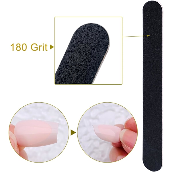 10 stk. Professionelle Dobbeltsidede 100/180 Grit Neglefile Smergellærred Sort Manicure Pedicure Værktøj og Neglebufferfile