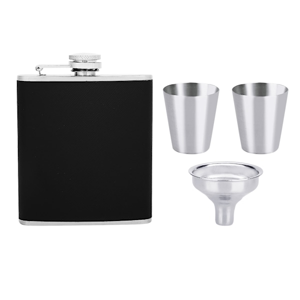 Rustfrit Hip Flask i Sort Lædertragt med To Vinkop Sæt til Fødselsdagsgave (7oz)
