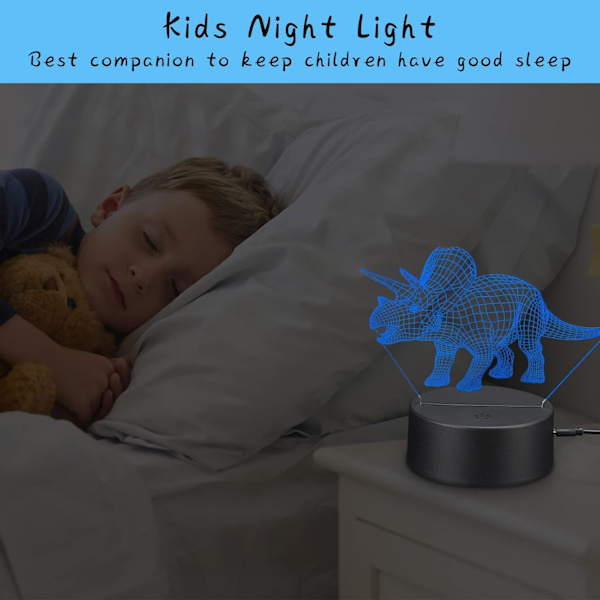 4 Mönster 3D Dinosaurie Nattlampa, 16 Färger Bytbar Dimbar Illusionlampa med Fjärrkontroll och Smart Touch-funktion, Dinosaurie Leksakspresent