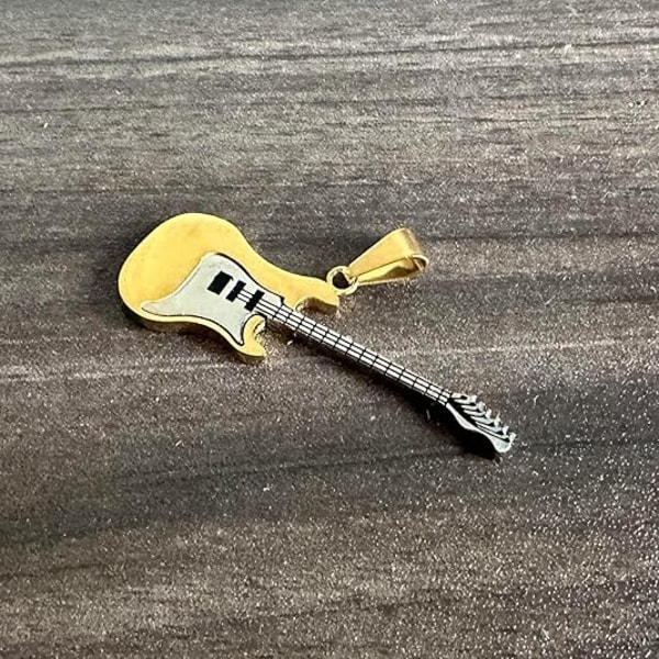 Halsband med gitarrhänge i rostfritt stål för män och kvinnor, punkrockhalsband Gold