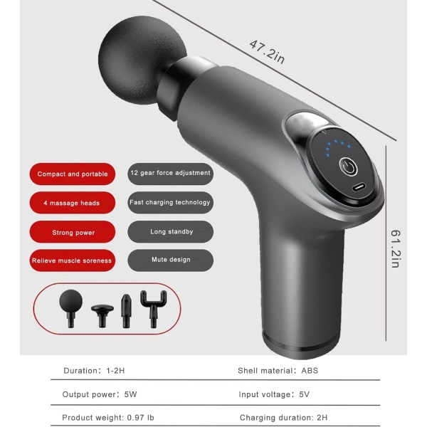 Massage Gun Deep Tissue Percussion Muscle Massage Gun for Athletes,Super Quiet Portable Electric Sport Massager Handheld with 4 Massage Heads (12 Sp