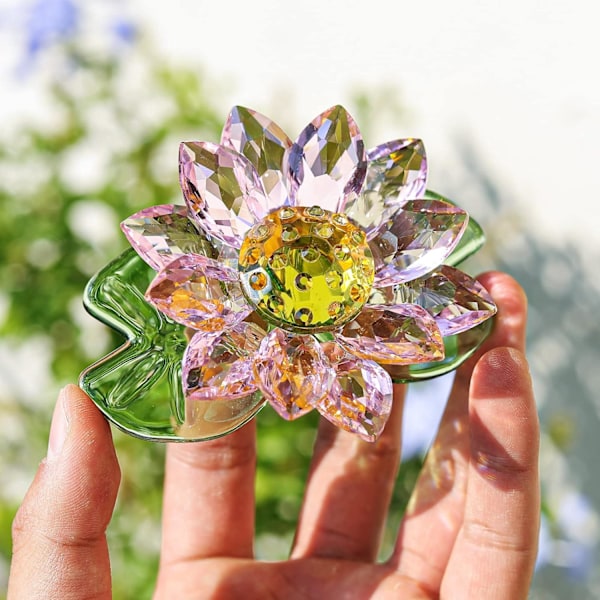 Krystall Lotus Figur Dekorasjon Vår Glass Dekorativ Lotus Blomst Samling Bord Midtpunkt (Rosa)