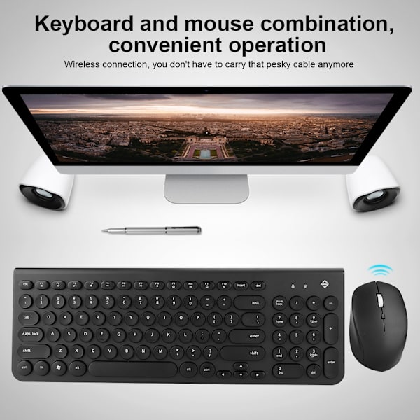 Ajazz 325i 96 Taster 2.4G Trådløst Tastatur Mus Kombo Høy Følsomhet(Svart)
