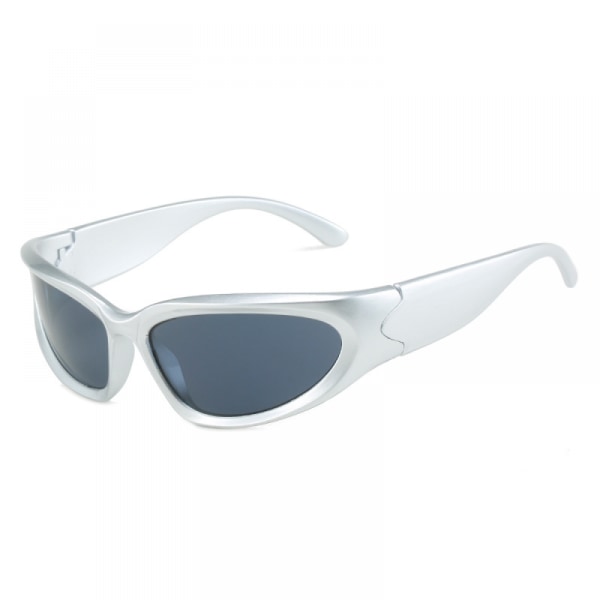 Y2K Wrap Around Mode Solglasögon Silver Ovala nyanser Sportsolglasögon Cyber ​​Estetiska glasögon för kvinnor män