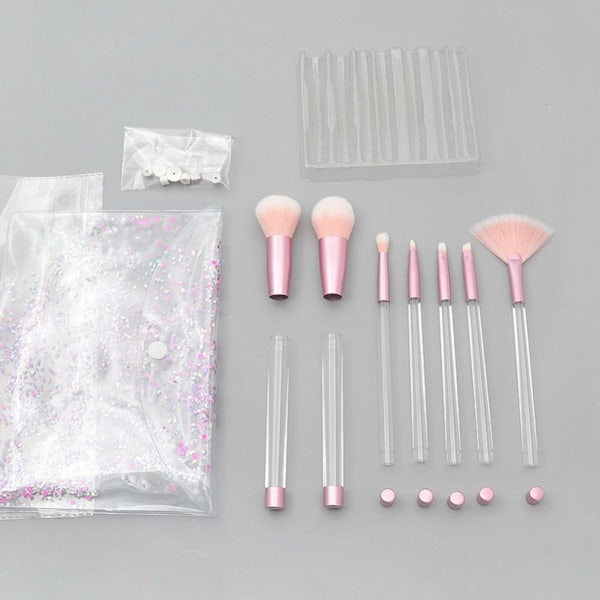 7 stk. Glitter Makeup Pensler Sæt DIY Kviksand Håndtag Makeup Pensel til Foundation Pudder Concealer Blush med Tomt Håndtag Sand Pensler（stil 4）