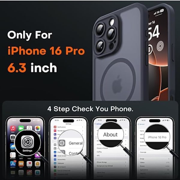 Master Ye iPhone 16 Pro -kotelo, yhteensopiva MagSafe-laturin kanssa (6,3 tuumaa), kameran ohjaus, iskunkestävä sotilastason suojaus white