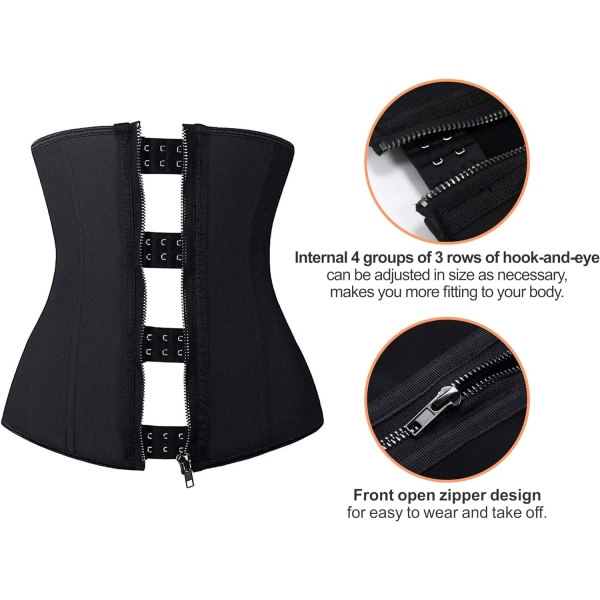 Latex midjetränare korsetter dragkedja underbyst sportgördel timglas kroppsskulptör för kvinnor black 4XL