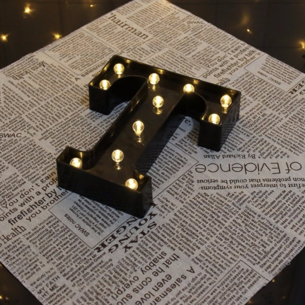 Qinwei Led-bokstavlys Ny design Lys opp svarte bokstaver for arrangementer Bryllupsfest Bursdag Hjem Bar DIY-dekorasjon (Bokstav U)