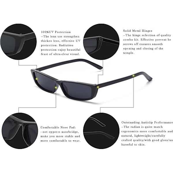 Rektangulära Små Solglasögon Mode Designer Fyrkantiga Shades för kvinnor Black Frame, Black