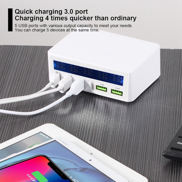 Intelligent Stor LCD-skjerm Digital Display 5-porters USB-lader QC3.0