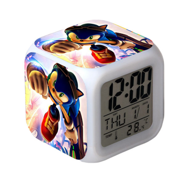 Wekity Sonic the Hedgehog Färgglad väckarklocka LED Kvadratisk klocka Digital väckarklocka med tid, temperatur, alarm, datum