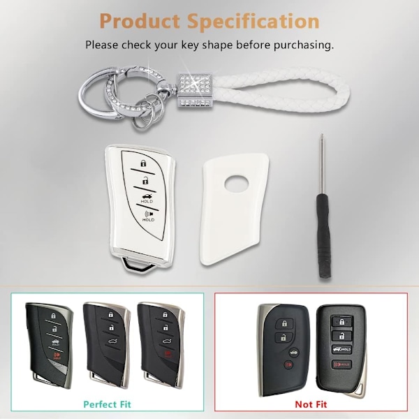 PIFOOG for Lexus nøkkelringdeksel Bling nøkkelring TPU bilnøkkelveske skallbeskytter Beskyttelse for Lexus GX ES NX LC RC LS UX tilbehør 4 knapper jentete