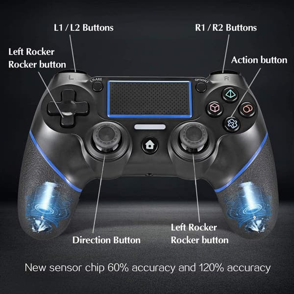 PS4-controller, trådløs Bluetooth-gamepad, [opgraderet version] Touch Panel-gamepad USB-kabel med dobbelt vibration og lydfunktion Anti-Slip Grip fo