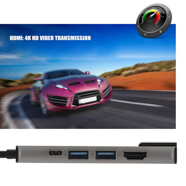 Type-C Hub Type-C til HDMI / 2 * USB3.0 / Gigabit Ethernet / PD Dockingstation