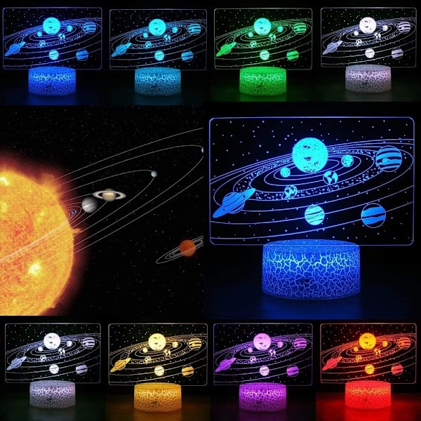 7 Färgväxlande Nattlampa 3D Atmosfär Glödlampa Ljus Illusion Rymd Galaxy 3D Visuell Illusion LED-lampa för Barn Leksak Jul Födelsedagspresenter